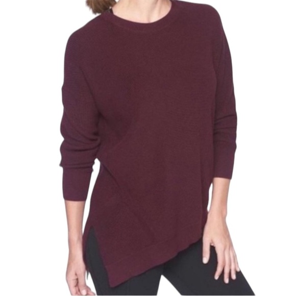 ATHLETA Rest Day Maroon Asymmetrical Thick Sweater Size Small - Picture 1 of 6